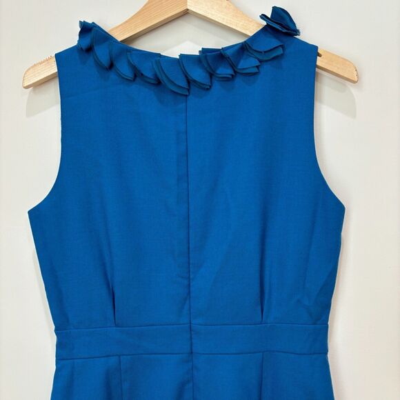 J Crew Blue Sheath Dress Size 6 Ruffles Wool Blend Career Workwear - Picture 6 of 10
